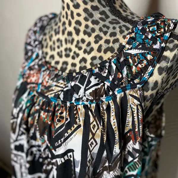 JohnPaulRichard Black and Teal Geometric Maxi Dress - Image 3