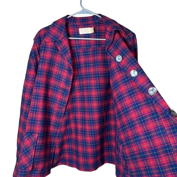 ‎Vintage Pendleton 100% Pure Virgin Wool Red Plaid Coat - Image 8