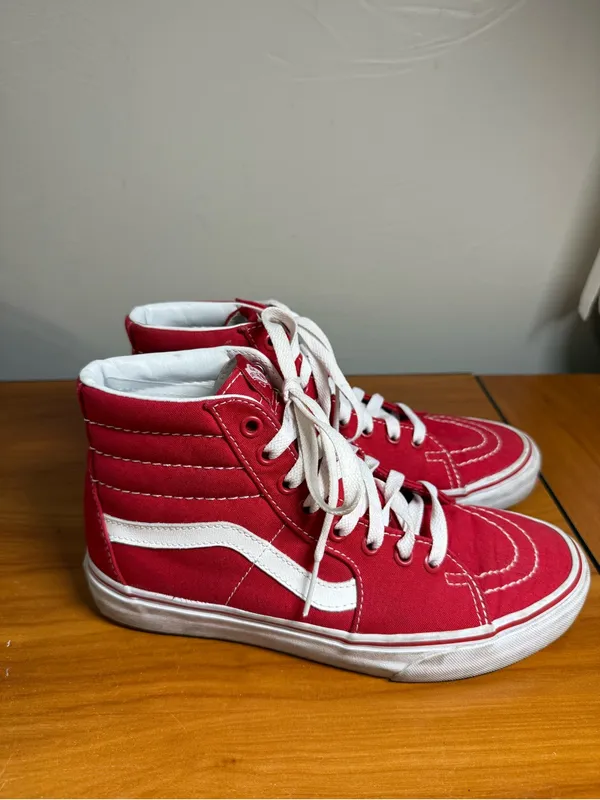 Vans Sk8 Classic High Top Sneaker Canvas Red White Skater‎ Streetwear W8 - Image 2