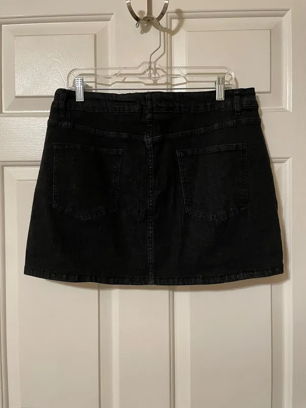 NWT! Viral Luvamia Black Denim Mini Skirt Skort with Front Slit and shorts XL - Image 8