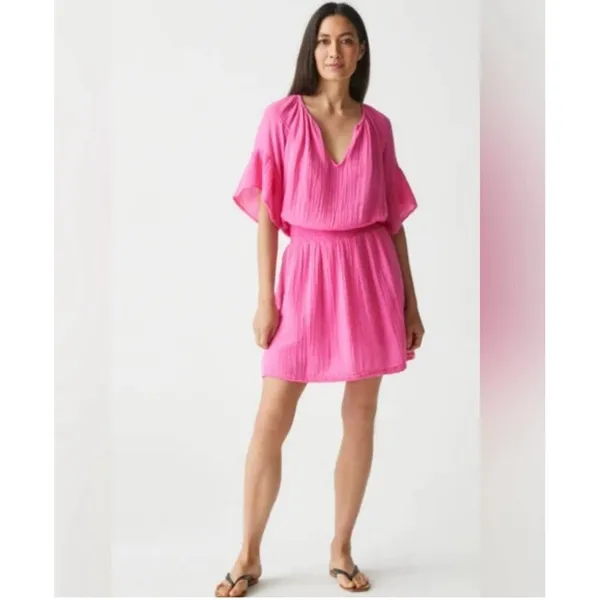 NWT Michael Stars‎ $168 Katelyn Mini Dress WildBerry Gauze Smocked Cotton Size S - Image 4