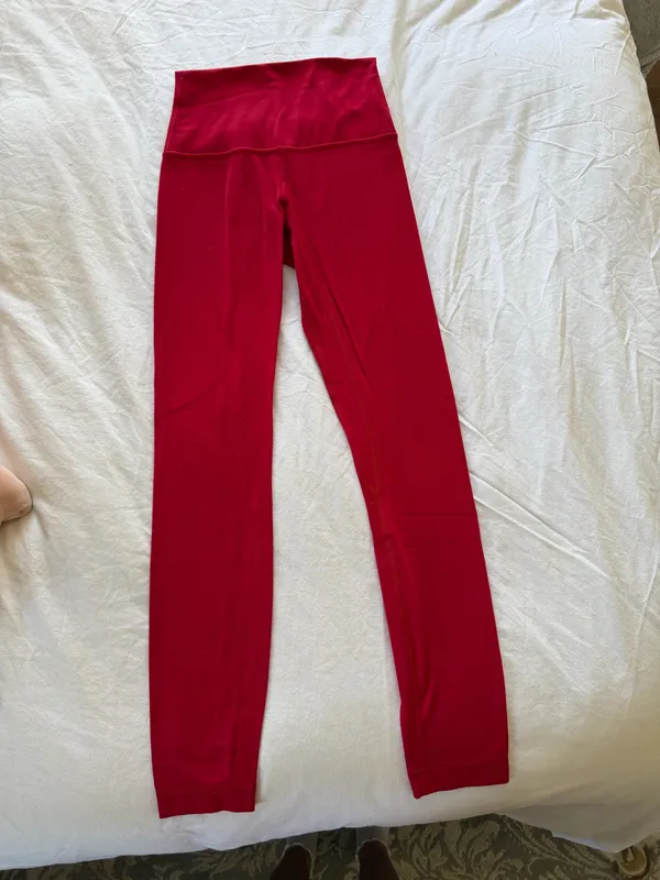 Lululemon red align leggings. Size 2; 25” long. Good condition with little peeling. Hung dry every wash - Image 3