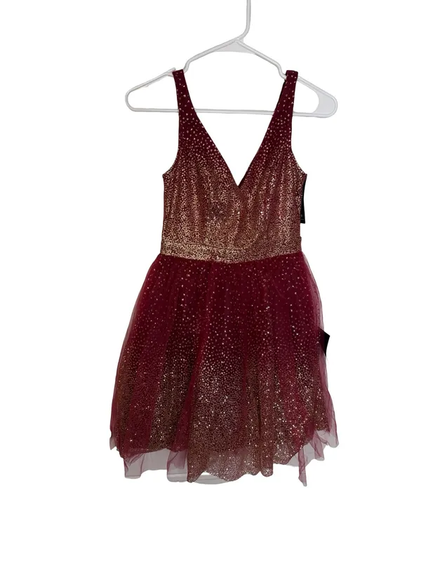 ✨‎ Lulus Ballerina Dream Burgundy Gold Glitter Skater Dress XS NWT ✨ - Image 2