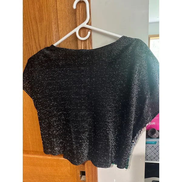 Vintage Caribou Rainbow Sequin Metallic Knit Crop Top Black Multi Festival Disco - Image 2