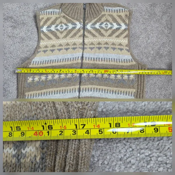 Vtg Lauren Ralph Lauren Womens Tan Fair Isle Full Zip Sweater Vest Size Medium - Image 13