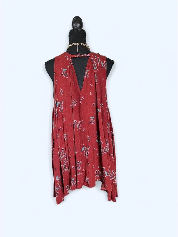 Free People Vintage Y2K Red Floral Swing Mini Dress size small 🌸 - Image 4