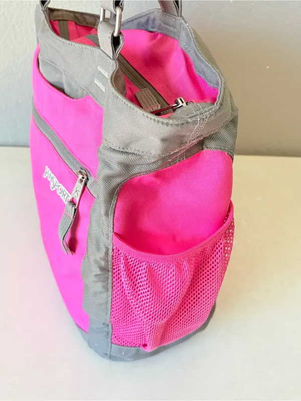 JanSport Ella Daily Tote Handbag Carryall Duffel Bag Pink and Gray 17x13" - Image 6