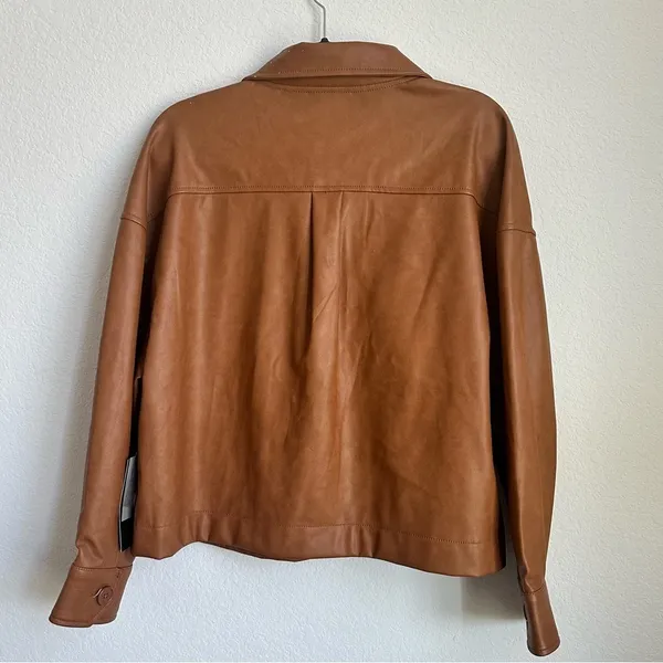 Bagatelle Collection Tan faux leather button jacket button down casual collared - Image 5