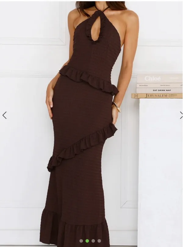 Hello Molly Chocolate Brown Ruffle Halter Maxi Dress - Image 2