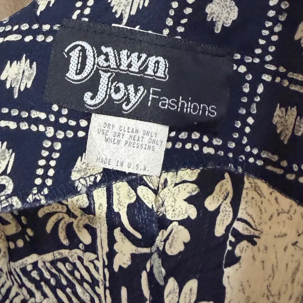 Dawn Joy Fashions Vintage Navy White‎ Batik Beaded Fringe Midi Dress USA Made - Image 4