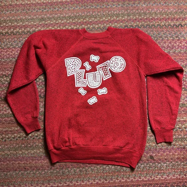 VTG WALT DISNEY PLUTO DOG RED PULLOVER GRAPHIC SWEATER - Image 3