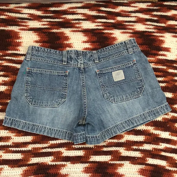 Y2K Vintage American Eagle Micro Mini Baddie Low Rise Denim Jean Booty Cargo Shorts Light Blue #gothic #whimsigoth #cyber #punk #biker whimsygoth Size 4-Measurement in pics - Image 7