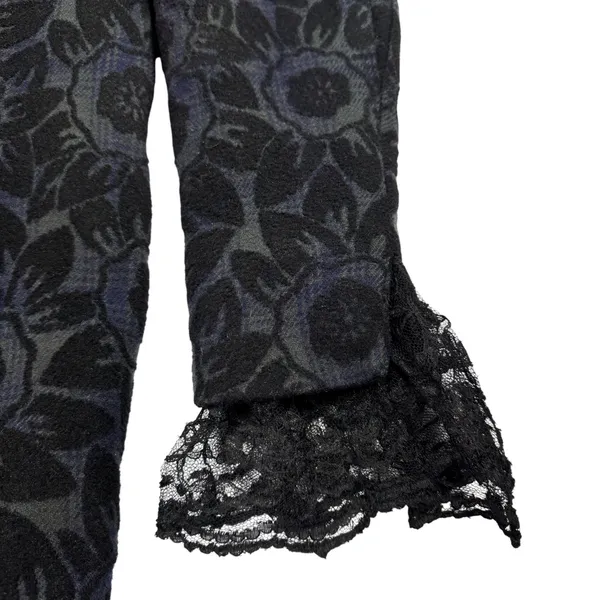 Custom Black Jacquard Long Coat Womens Medium Goth Wool Maxi Overcoat Witchy VTG - Image 4