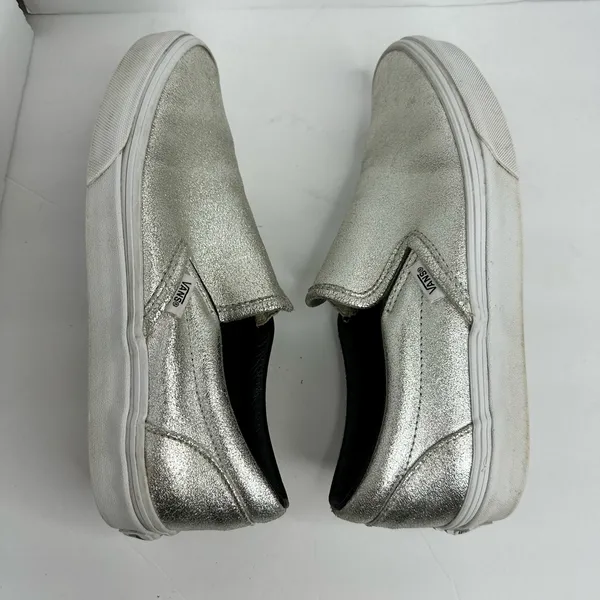 Vans Unisex size 7.5 Womens 6 Mens Metallic Silver Slip On Skate Sneaker Shoe - Image 6