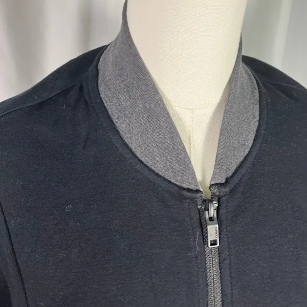 Alfani Black Zip‎ Bomber Jacket Sweatshirt Small Cotton Knit Grey Pockets New - Image 3