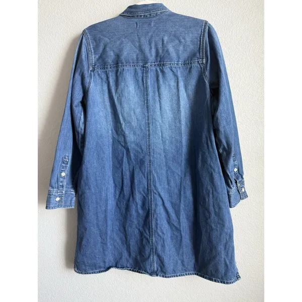 Madewell Denim Popover Shirtdress Large Blue Medium Wash Mini Pocket Minimalist - Image 2