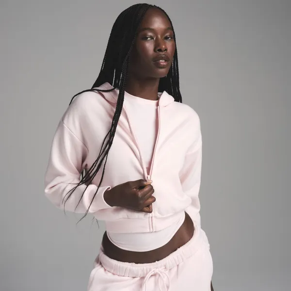 Skims cotton fleece Shrunken zip up hooodie Color barely pink - Image 2