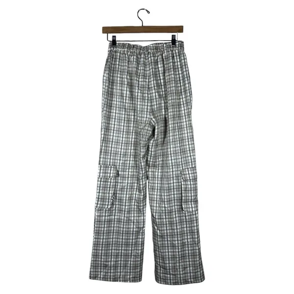 American Threads Plaid Cargo Wide Leg Pants Tan Utility Streetwear Size Medium - Image 5
