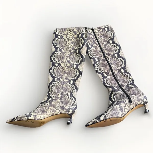 NWOB Gianni Bini Sz 7.5 M Gianna Snake Print Leather Kitten Heel Tall Boots - Image 5