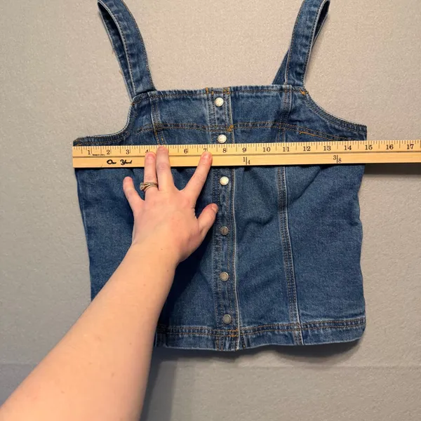 John Galt Button Front Denim Camisole Top Blue Stretch Women Size S - Image 3