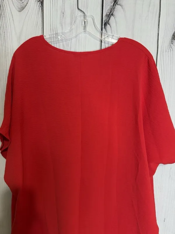 Jodifl Womens Sz M Red V-Neck Short Sleeve Blouse Top Oversized - Image 5