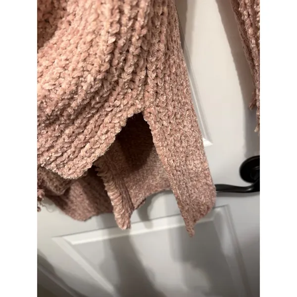 POL‎ Chenille Pom Pom Hoodie Distressed Knit Sweater Pink Size Medium - Image 6