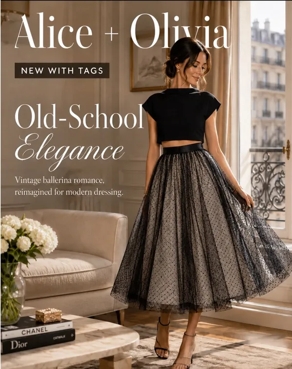 Alice + Olivia Camille Polka Dot Tulle Pouf Midi Skirt Black M NWT $495 - Image 2