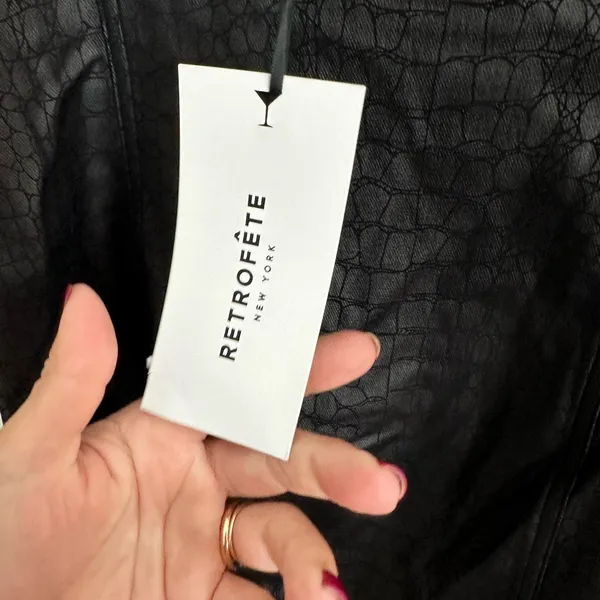 Retrofete Jourdana Coated‎ Denim Mini Bodycon Dress in Black Gator Size L NWT - Image 7