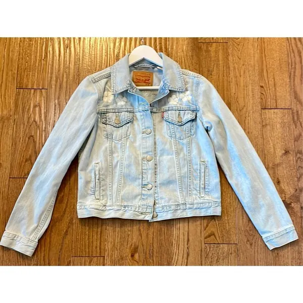 Levi’s cotton denim jacket with white embroidered flowers M - Image 7