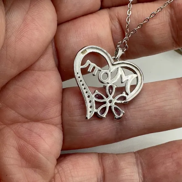 Mom Sterling Silver CZ Heart Necklace - Image 4