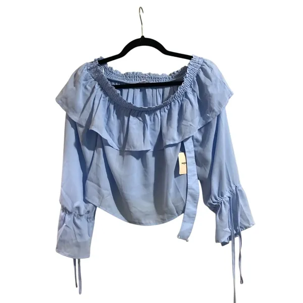 NWT REVOLVE super down Olive Off Shoulder Top in Light Blue Sz SM - Image 3