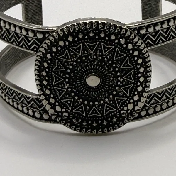 Boho Geometric Wide Cuff‎ Bracelet Adjustable Abstract Silver Tone Hippie Chic - Image 8