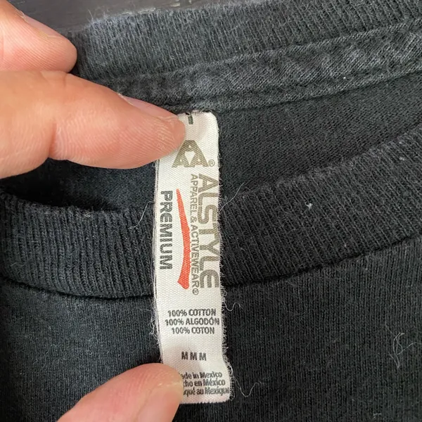 Alstyle Black Cotton Tee with Tag Detail - Image 3