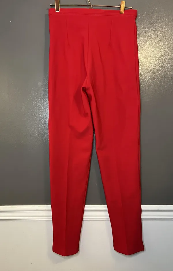 Allen Samo Pants Womens Medium Red High Waist Tapered Leg Slit Hem Zip USA - Image 5