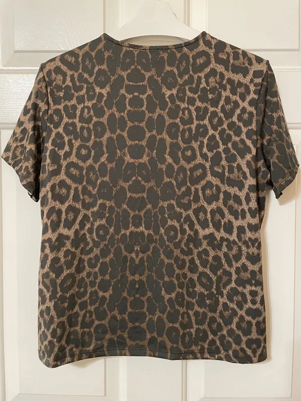 H&M Women’s Short Sleeve Brown Leopard Print Cheetah Stretch Fitted Top Size XL - Image 5