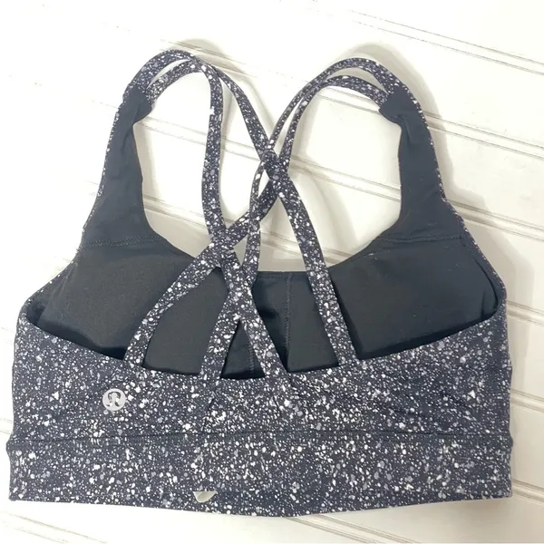 Lululemon Energy Bra Black White Speckled Strappy Back Medium Support Yoga Bra - Image 5