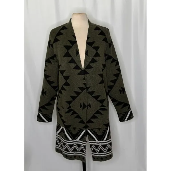 NWT!! FRYE Patterned Cozy Cardigan Sweater Burnt Olive Combo Green X-Large - Image 2