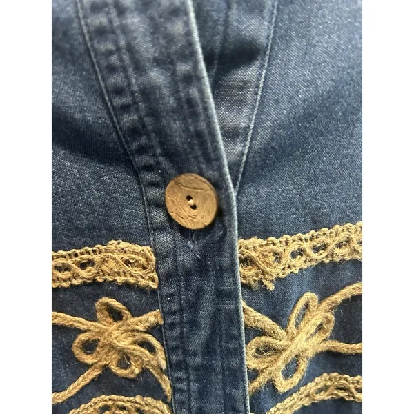 Tantrums Jacket Women XL Blue Good Vintage‎ Embroidered Beaded Denim Retro - Image 7