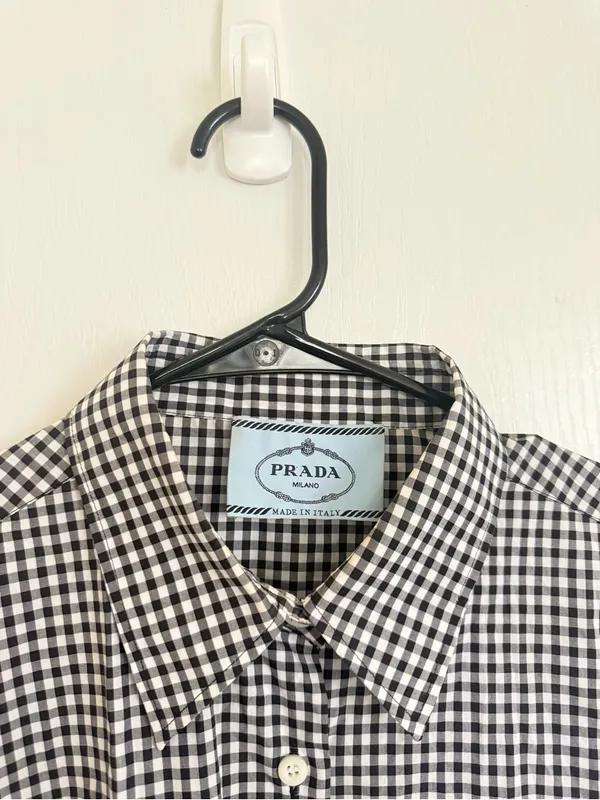 Prada Fall 2013 Gingham Black & White Shirt Dress - Image 2