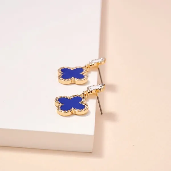 Game Day Enamel Clover Dangling | Earrings-Blue & White - Image 3
