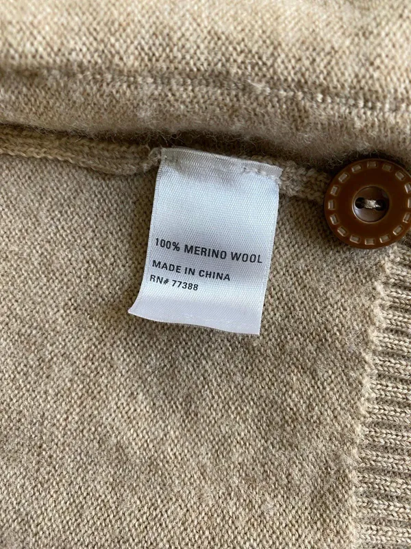 Wallace 100% Merino Wool Tan Button Front Cardigan Pockets - Image 7