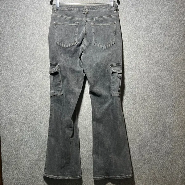 Forever‎ 21 Premium Womens High Rise Flare Cargo Jeans Washed Black Size 30 - Image 6