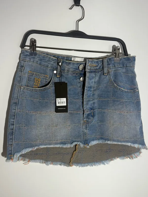 NWT Free People One Teaspoon Junkyard Low Waist Mini Denim Skirt - Tropical Blue - Image 6