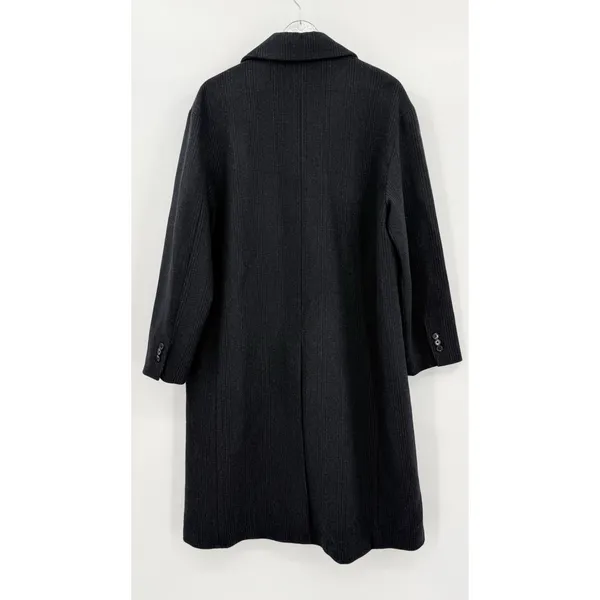 MANGO Double Breasted Pinstripe Long Wool Blend Coat Navy Dark Grey Women’s XXL - Image 6