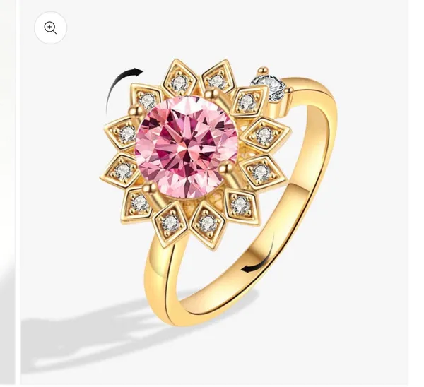 Dainty Sunflower Anxiety Fidget Spinner Ring in Solid Copper Gold - Image 4