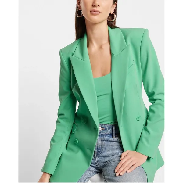 Express Double Breasted Blazer Women 10 Bright Green Longline Career Chic - Image 4
