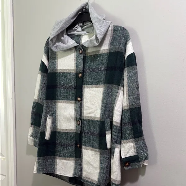Fall Flannel Plaid Hooded Jacket with Hood - Image 4