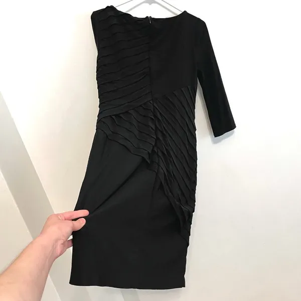 ADRIANNA PAPELL Black Shutter Pleat Pleated 3/4 Sleeve Jersey Knit Sheath Dress - Image 17