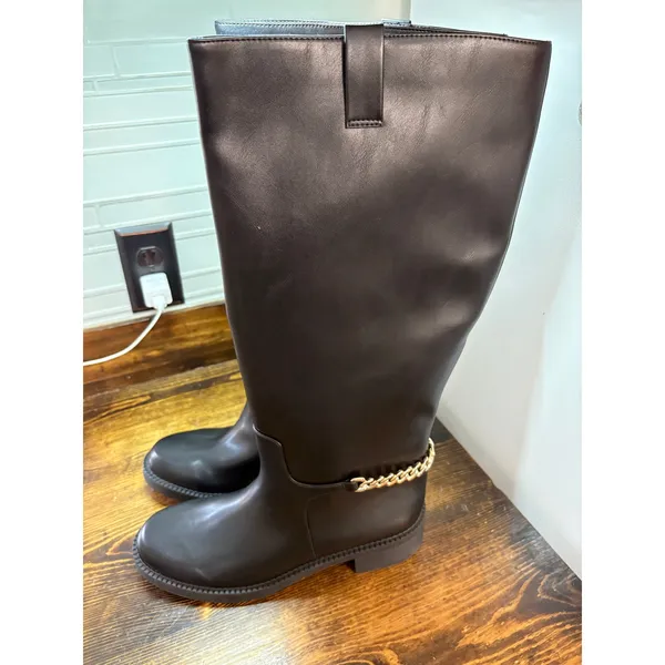 A New Day Black Gold Chain Tall Boots SIze 11‎ - Image 2