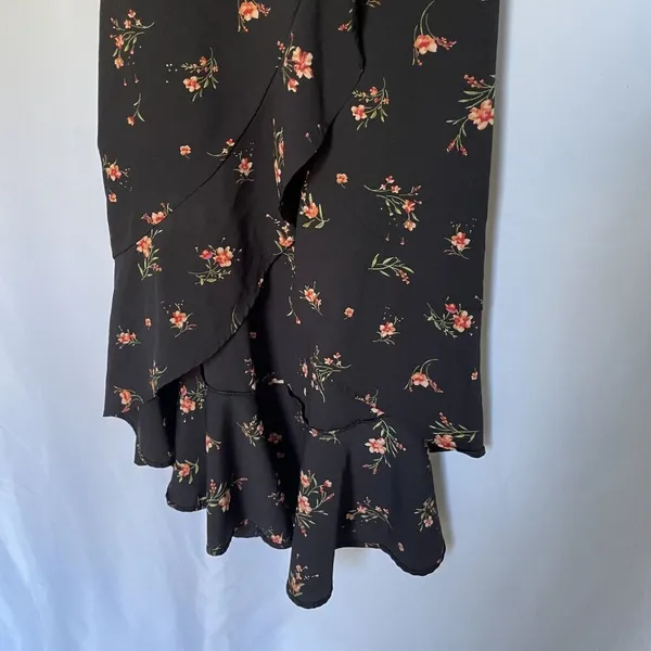 No Boundaries Black Floral Wrap Maxi Dress S lightweight v-neck summer flowy‎ - Image 3